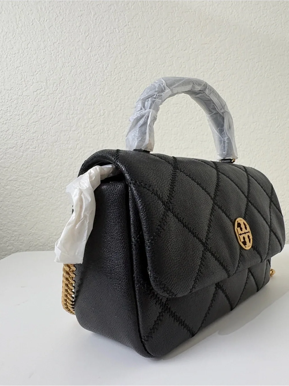 Tory Burch Black Quilted Leather Crossbody with Gold Hardware